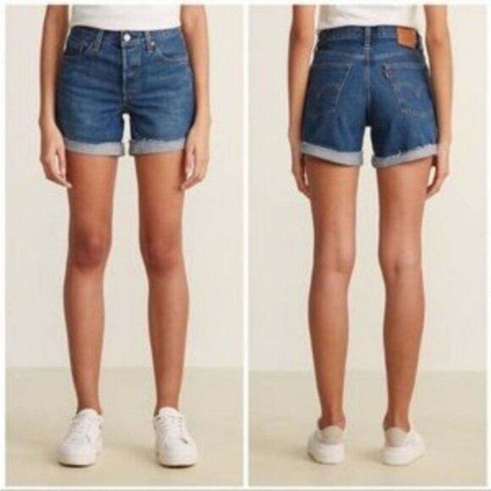 Levi's Women's Blue Clue 501 Long Selvedge Denim Cut-off Shorts Size 28